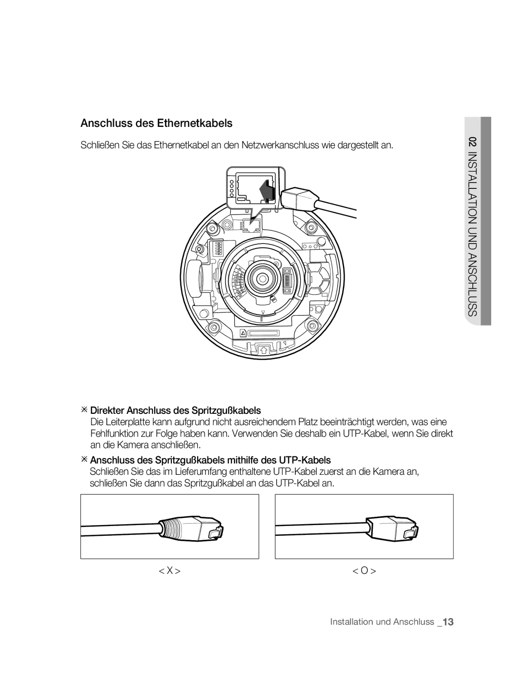 Samsung SNC-B5395P manual Anschluss des Ethernetkabels 