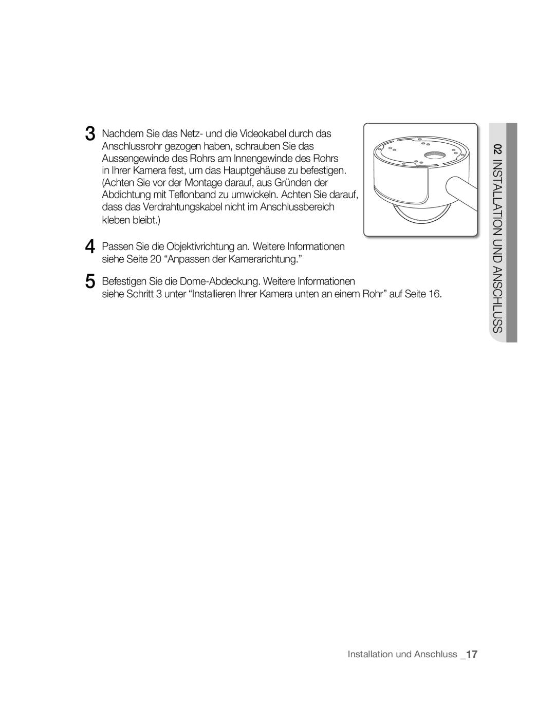 Samsung SNC-B5395P manual Befestigen Sie die Dome-Abdeckung. Weitere Informationen 