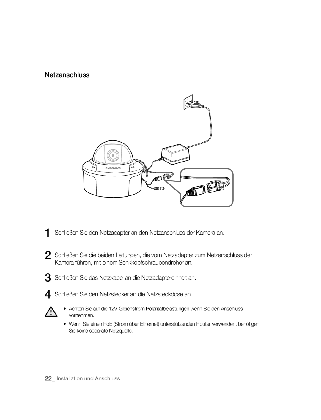 Samsung SNC-B5395P manual Netzanschluss 