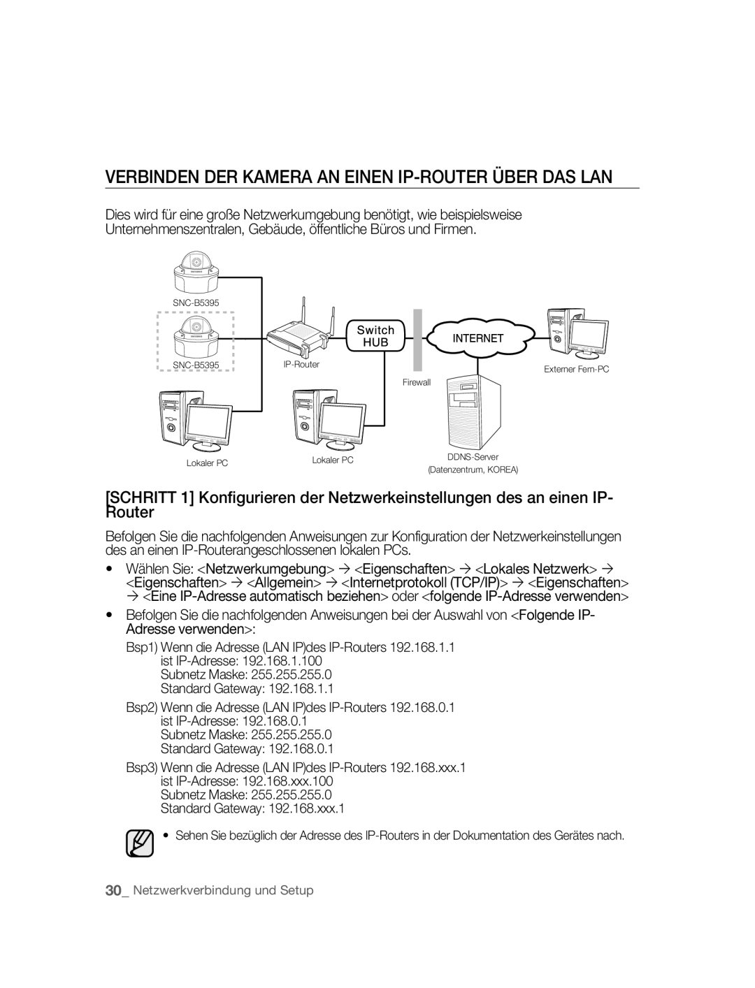 Samsung SNC-B5395P manual Verbinden DER Kamera AN Einen IP-ROUTER Über DAS LAN 