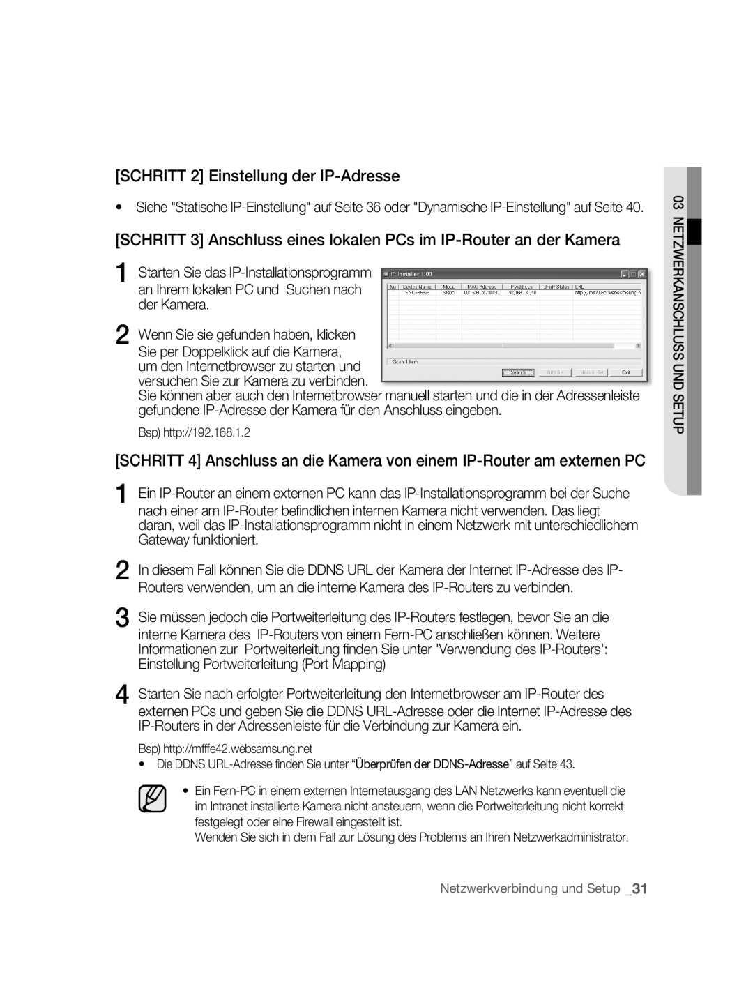 Samsung SNC-B5395P manual Schritt 2 Einstellung der IP-Adresse, Bsp http//192.168.1.2 