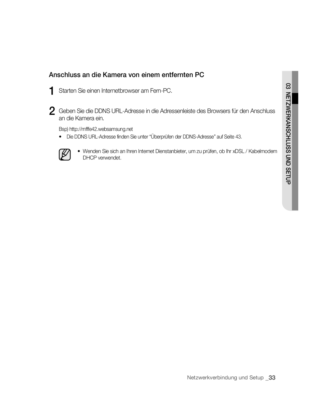 Samsung SNC-B5395P manual Anschluss an die Kamera von einem entfernten PC 