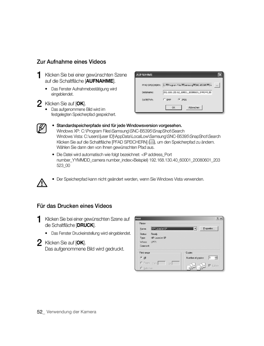 Samsung SNC-B5395P manual Zur Aufnahme eines Videos 