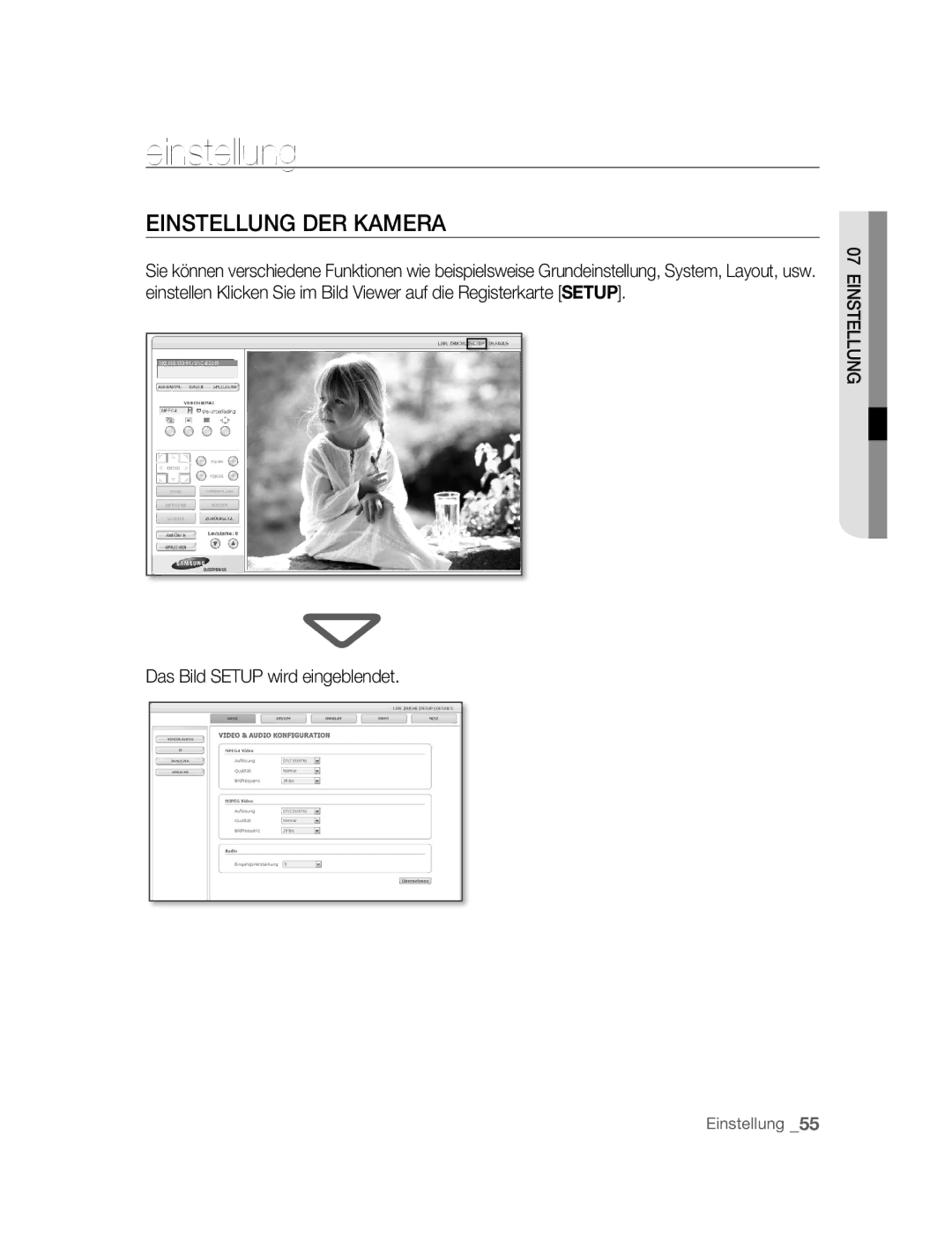 Samsung SNC-B5395P manual Einstellung DER Kamera, Das Bild Setup wird eingeblendet 