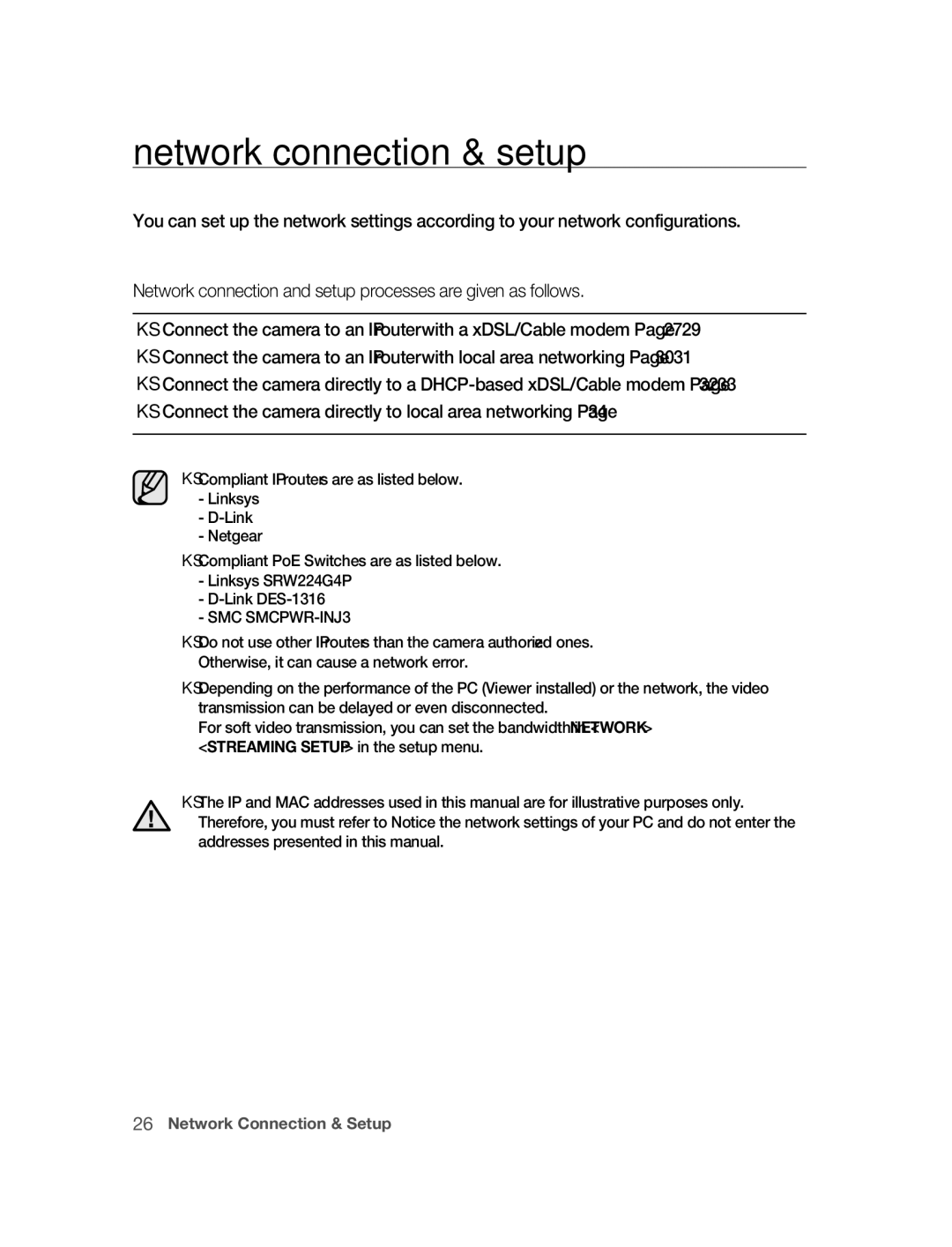 Samsung SNC-B5395P manual Network connection & setup 