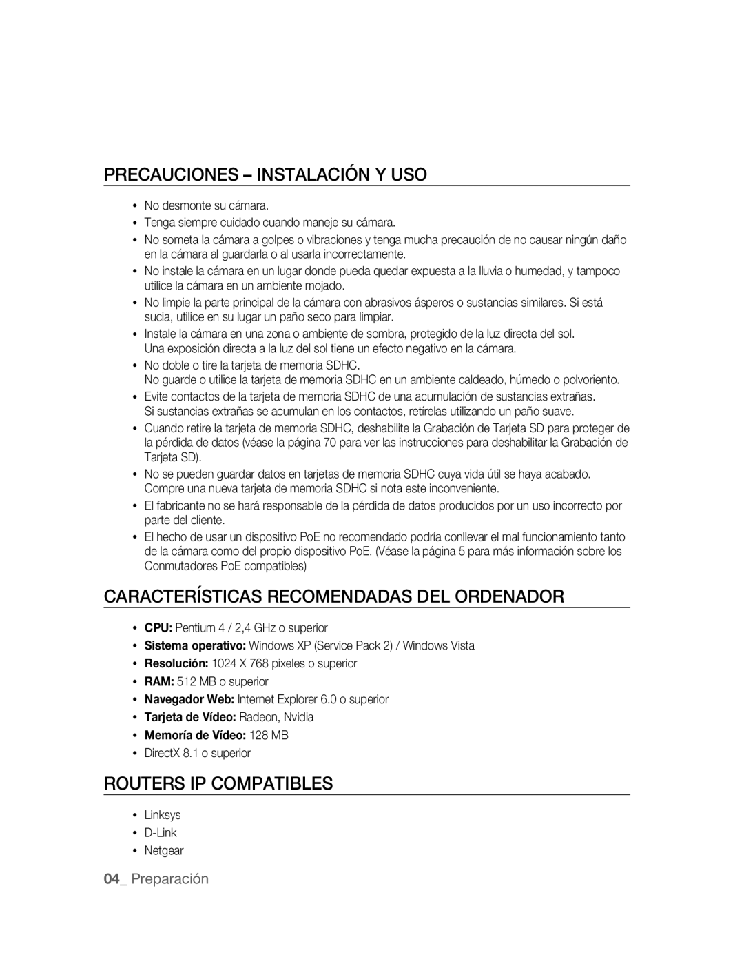 Samsung SNC-B5395P Precauciones Instalación Y USO, Características Recomendadas DEL Ordenador, Routers IP Compatibles 