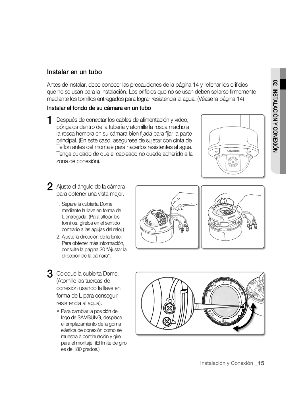 Samsung SNC-B5395P manual Instalar en un tubo, Instalar el fondo de su cámara en un tubo 