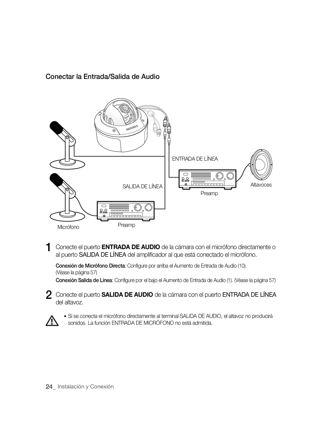 Samsung SNC-B5395P manual Conectar la Entrada/Salida de Audio, MicrófonoPreamp 