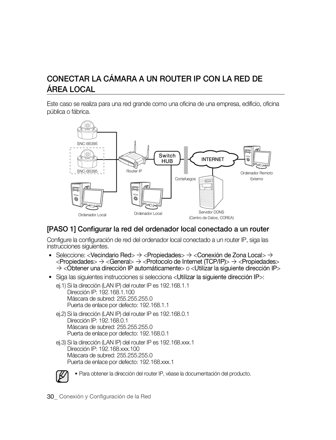 Samsung SNC-B5395P manual Conectar LA Cámara a UN Router IP CON LA RED DE Área Local 