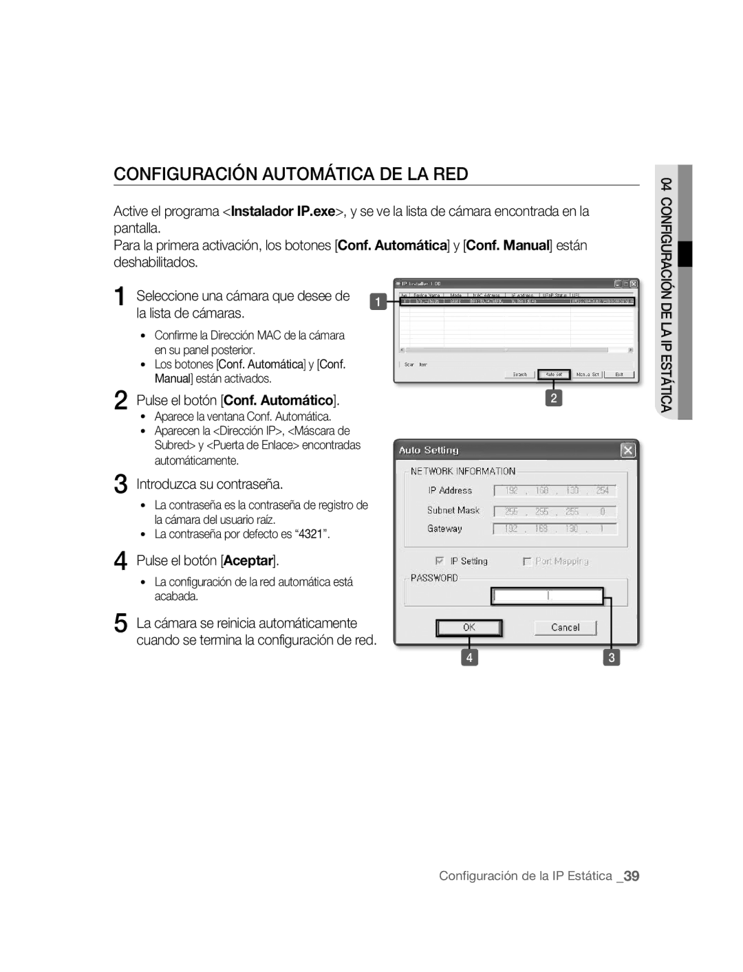 Samsung SNC-B5395P manual Configuración Automática DE LA RED, La lista de cámaras, Pulse el botón Conf. Automático 