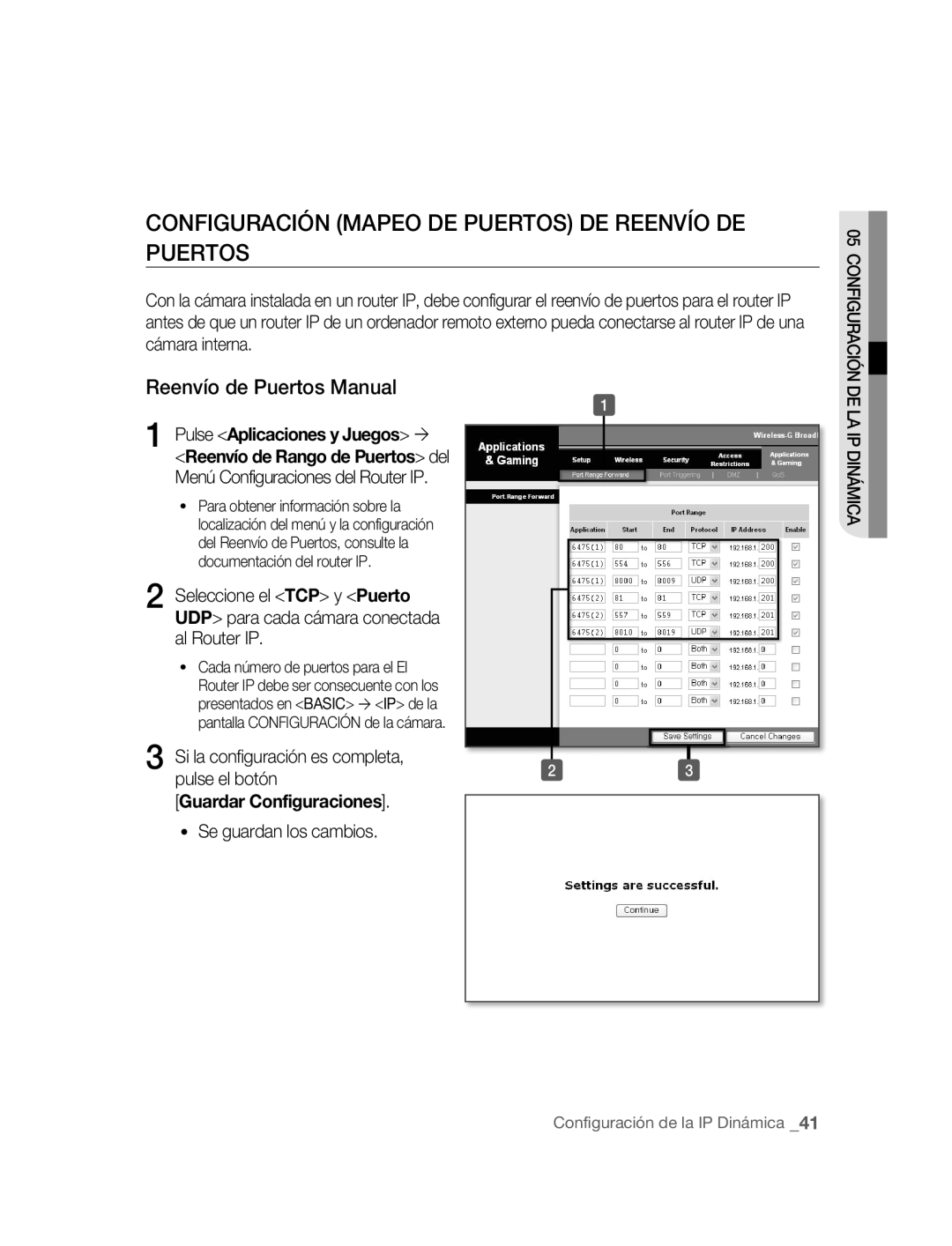 Samsung SNC-B5395P Configuración Mapeo DE Puertos DE Reenvío DE Puertos, Reenvío de Puertos Manual, Se guardan los cambios 