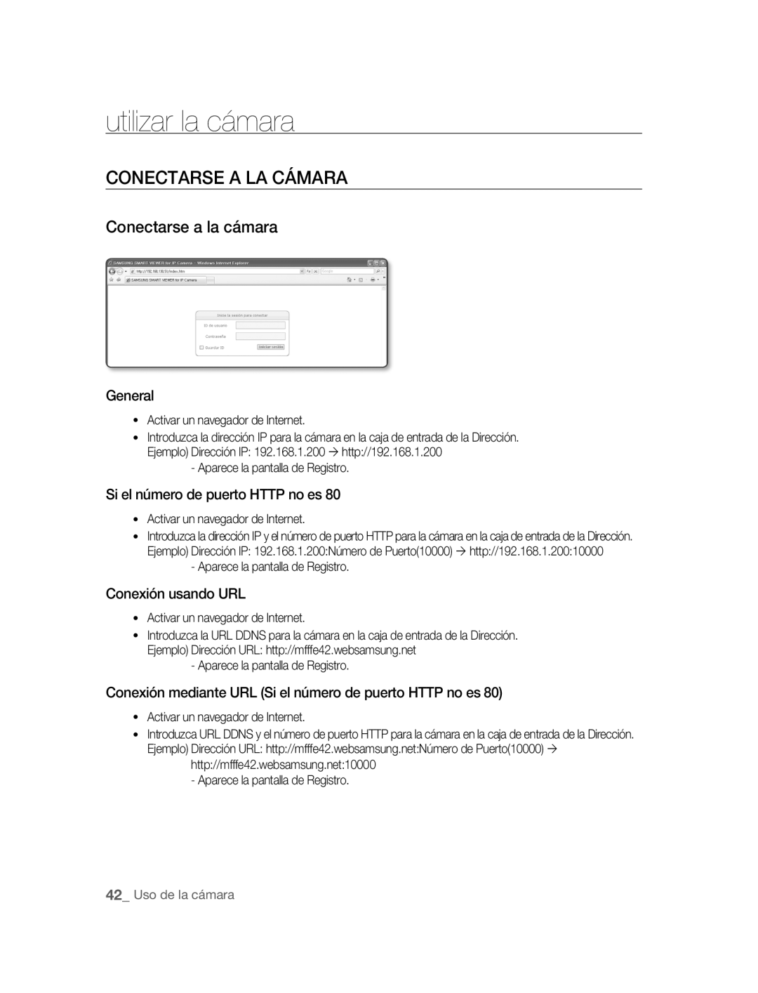 Samsung SNC-B5395P manual Utilizar la cámara, Conectarse a LA Cámara, Conectarse a la cámara 