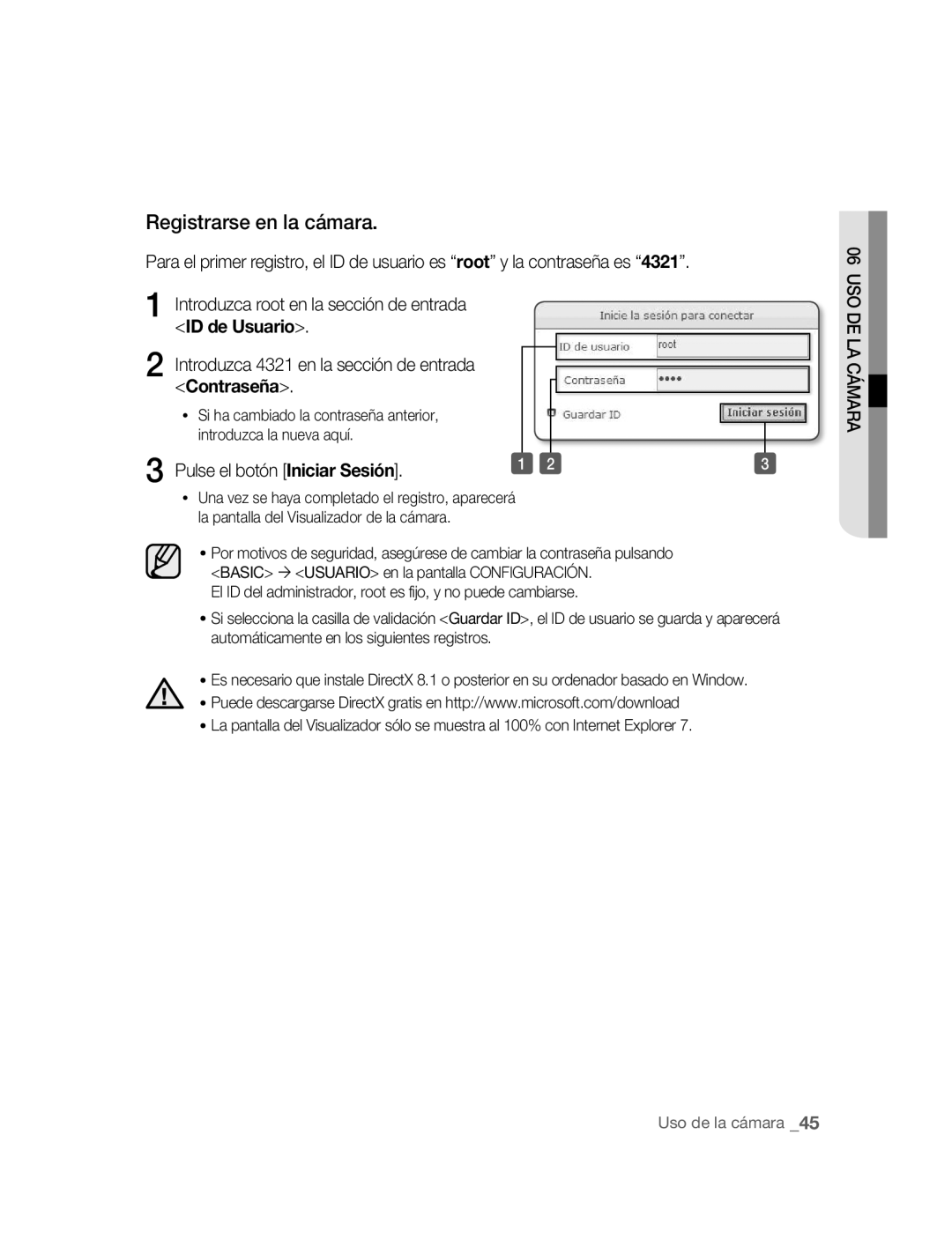 Samsung SNC-B5395P manual Registrarse en la cámara, Pulse el botón Iniciar Sesión 