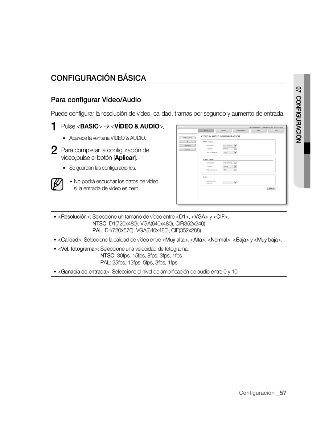 Samsung SNC-B5395P manual Configuración Básica, Para configurar Vídeo/Audio, Pulse Basic ´ Vídeo & Audio 