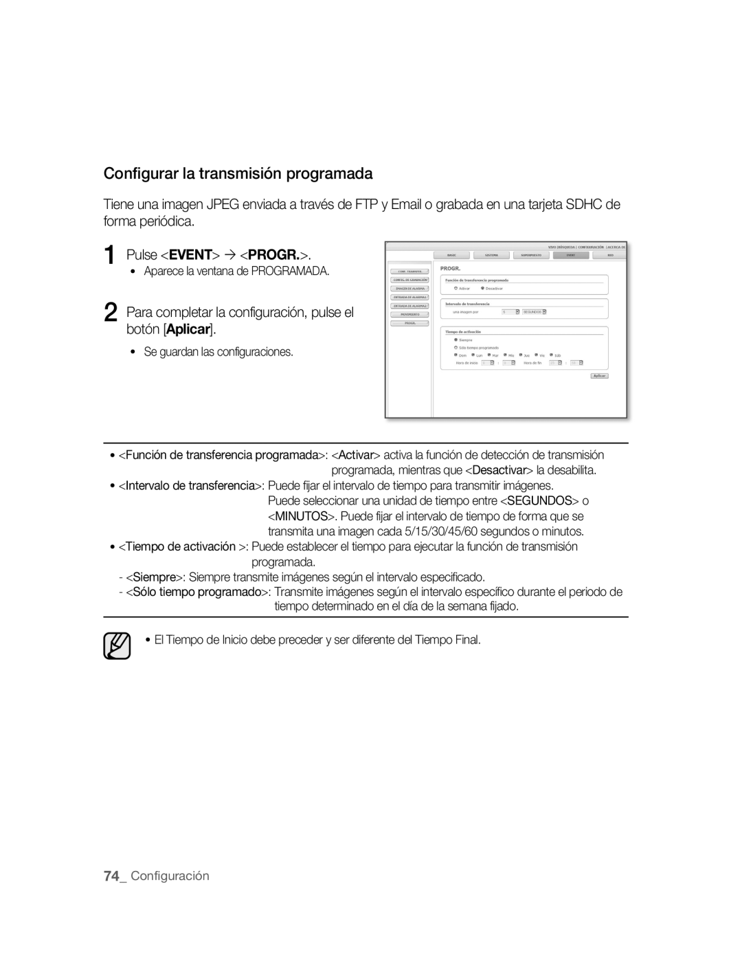 Samsung SNC-B5395P manual Configurar la transmisión programada, Aparece la ventana de Programada 