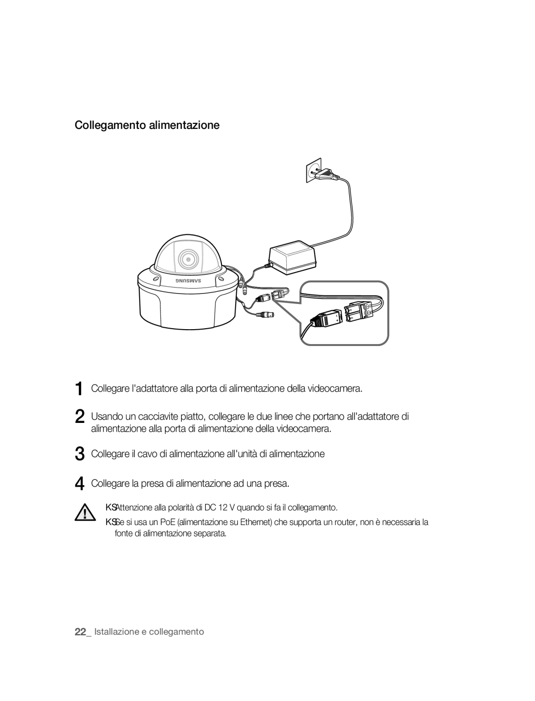 Samsung SNC-B5395P manual Collegamento alimentazione 