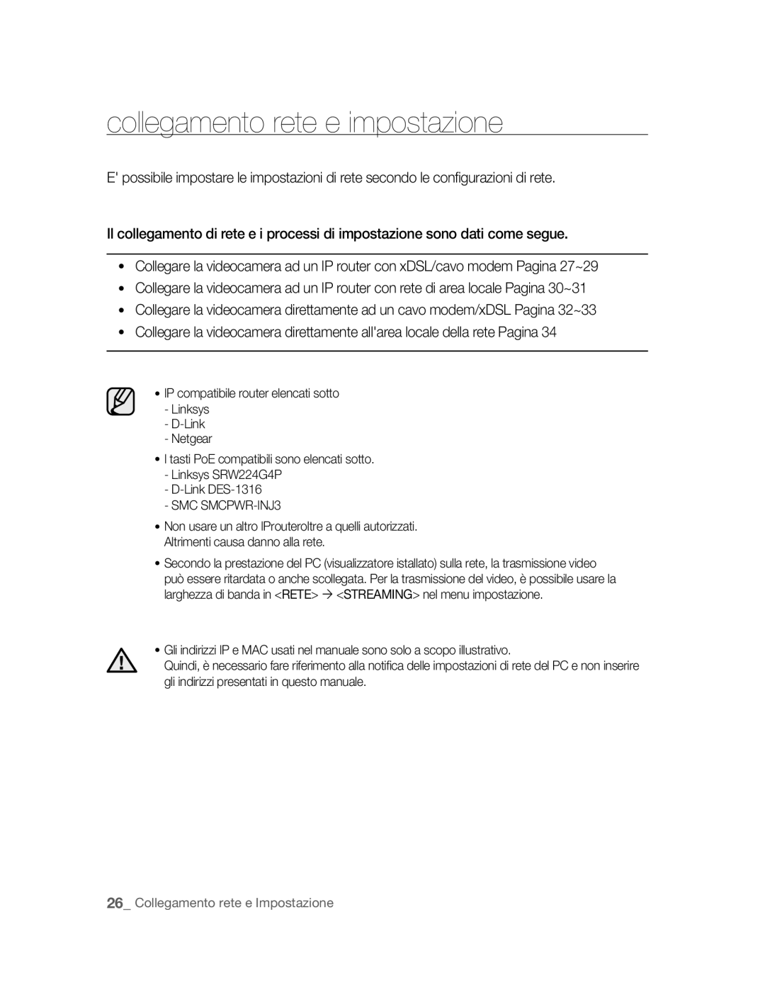 Samsung SNC-B5395P manual Collegamento rete e impostazione 