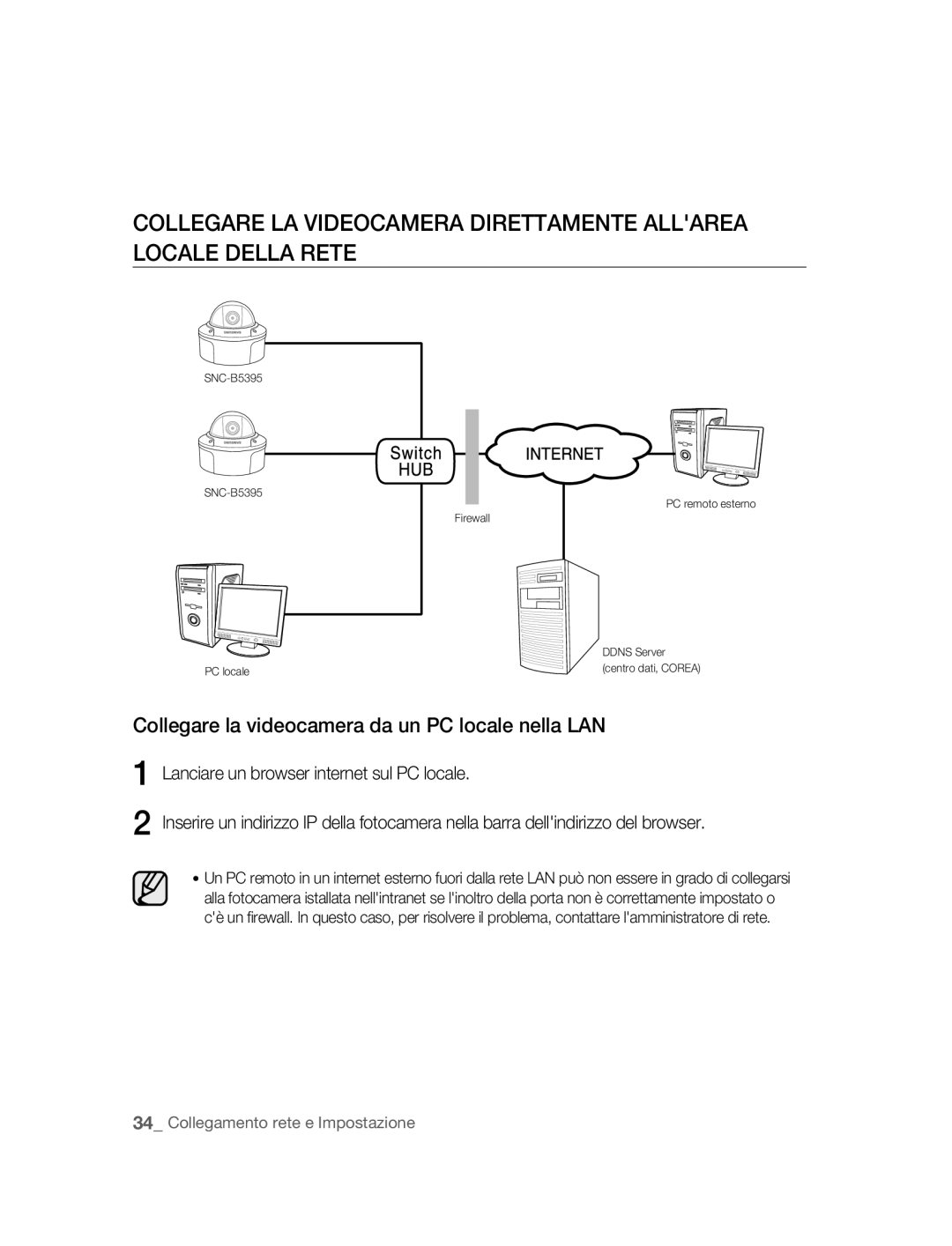 Samsung SNC-B5395P manual Collegare la videocamera da un PC locale nella LAN 