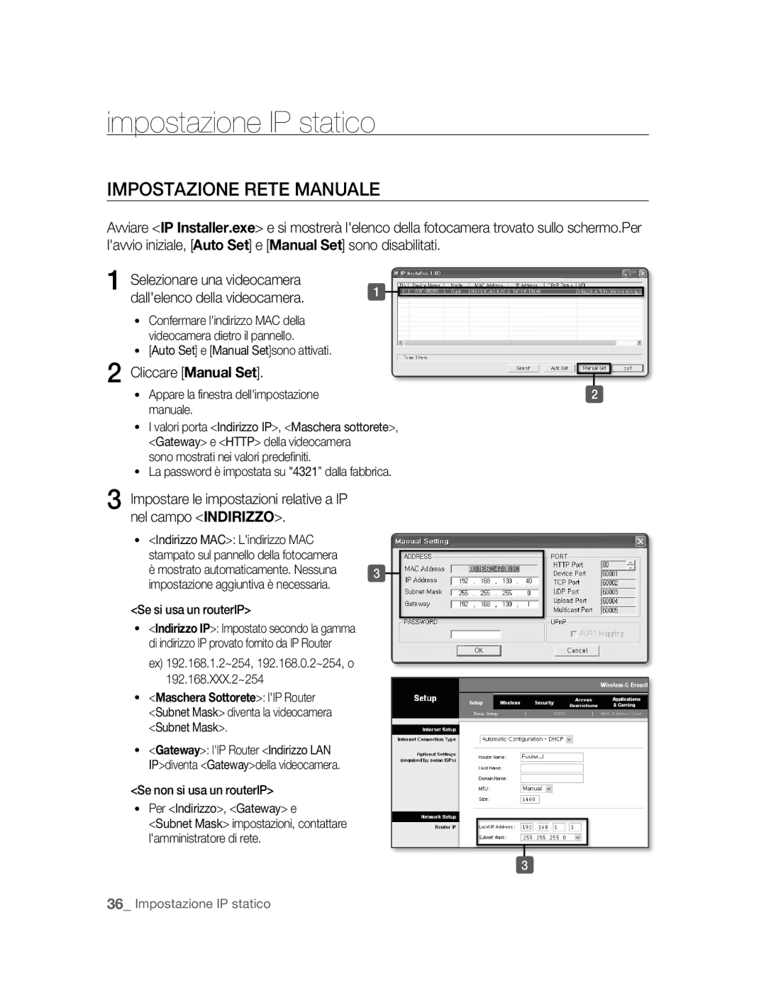 Samsung SNC-B5395P manual Impostazione IP statico, Impostazione Rete Manuale, Cliccare Manual Set 