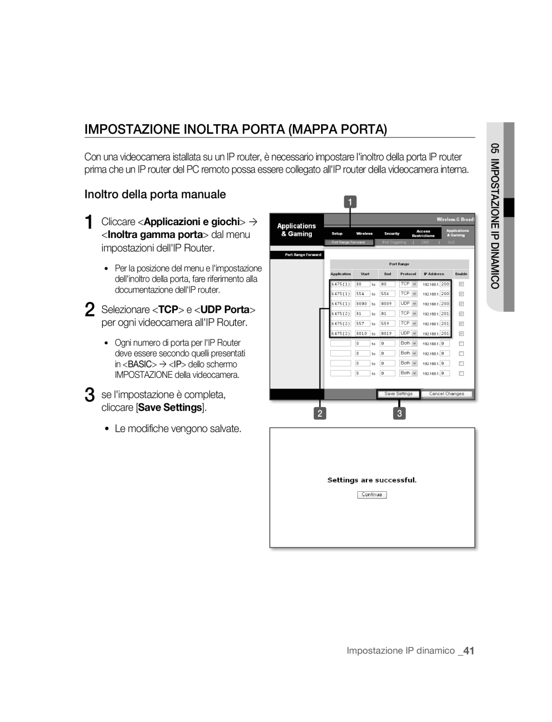 Samsung SNC-B5395P Impostazione Inoltra Porta Mappa Porta, Inoltro della porta manuale, Impostazioni dellIP Router 