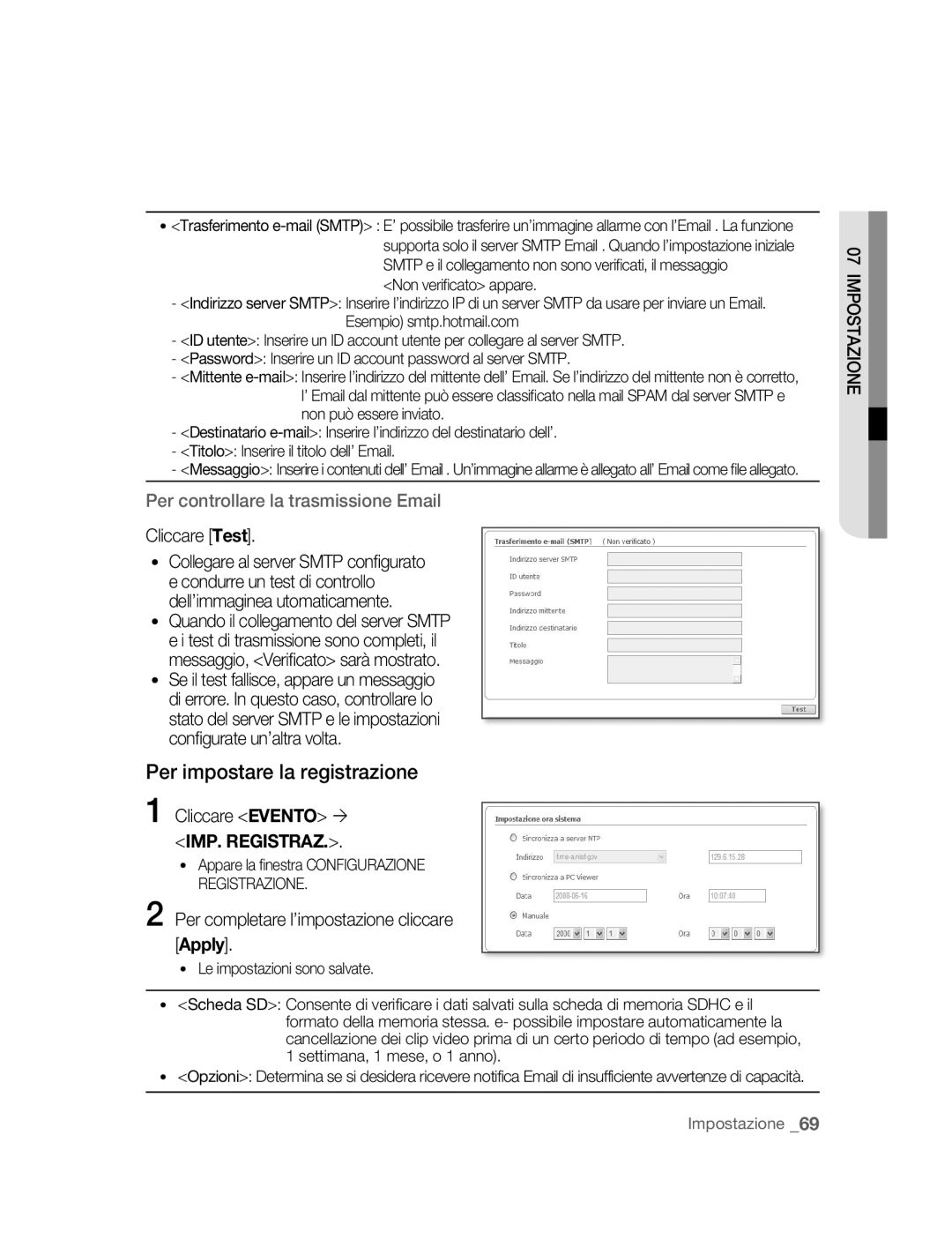 Samsung SNC-B5395P manual Per impostare la registrazione, Per completare l’impostazione cliccare, Apply 