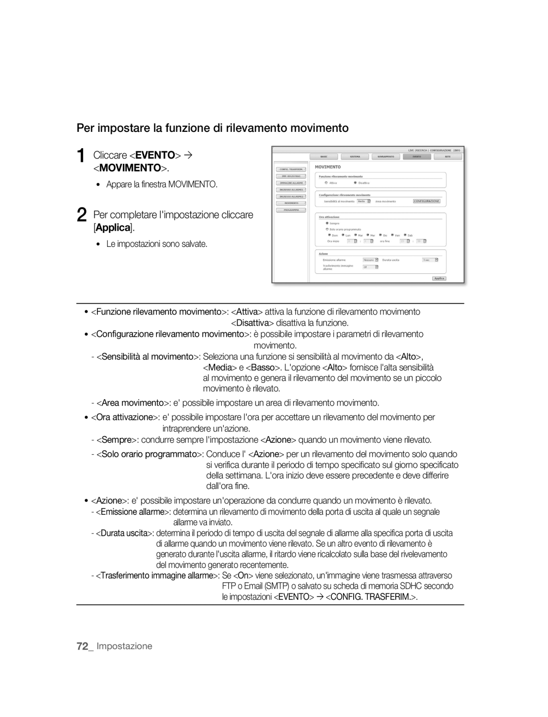 Samsung SNC-B5395P manual Per impostare la funzione di rilevamento movimento, Appare la finestra Movimento 