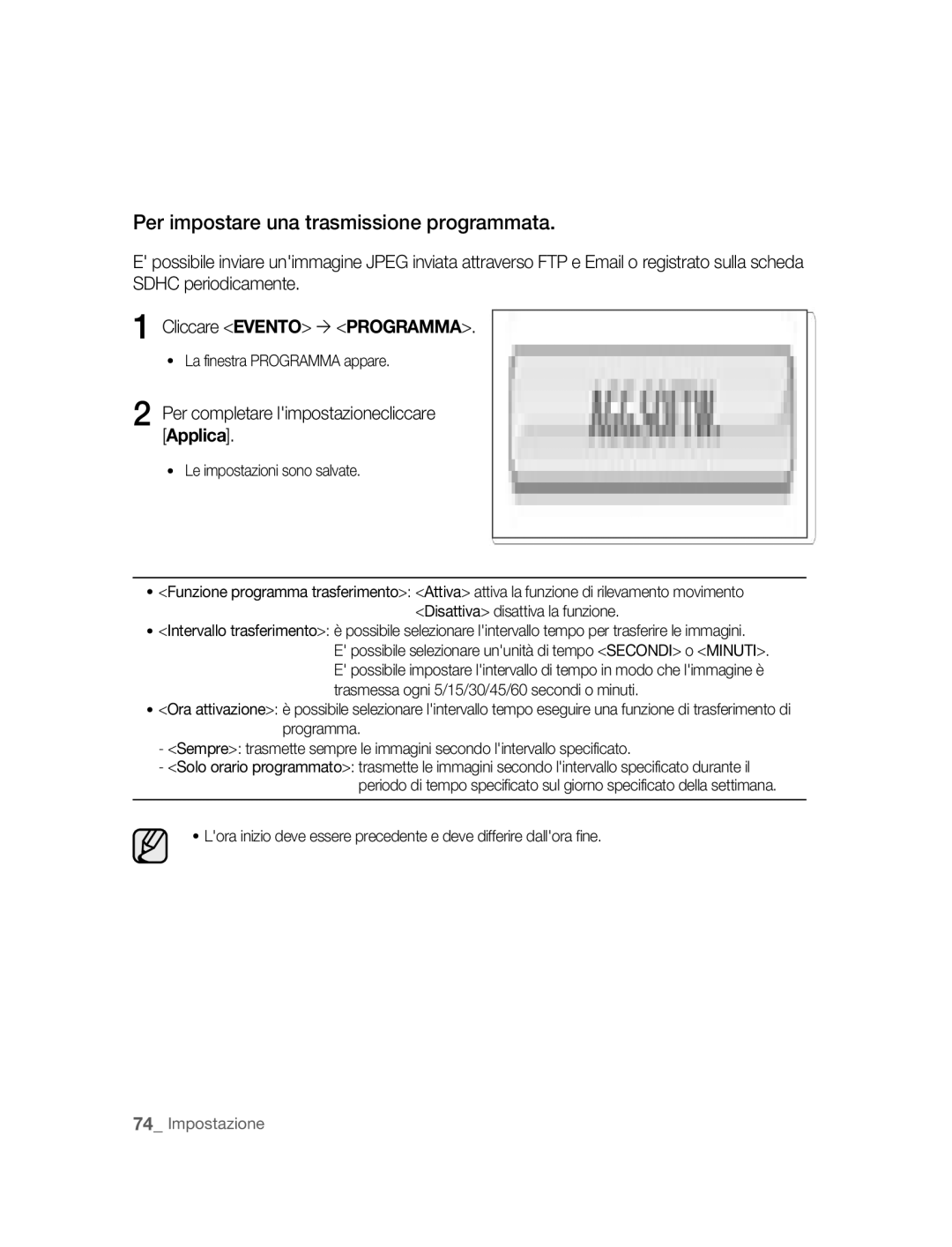 Samsung SNC-B5395P manual Per impostare una trasmissione programmata, La finestra Programma appare 