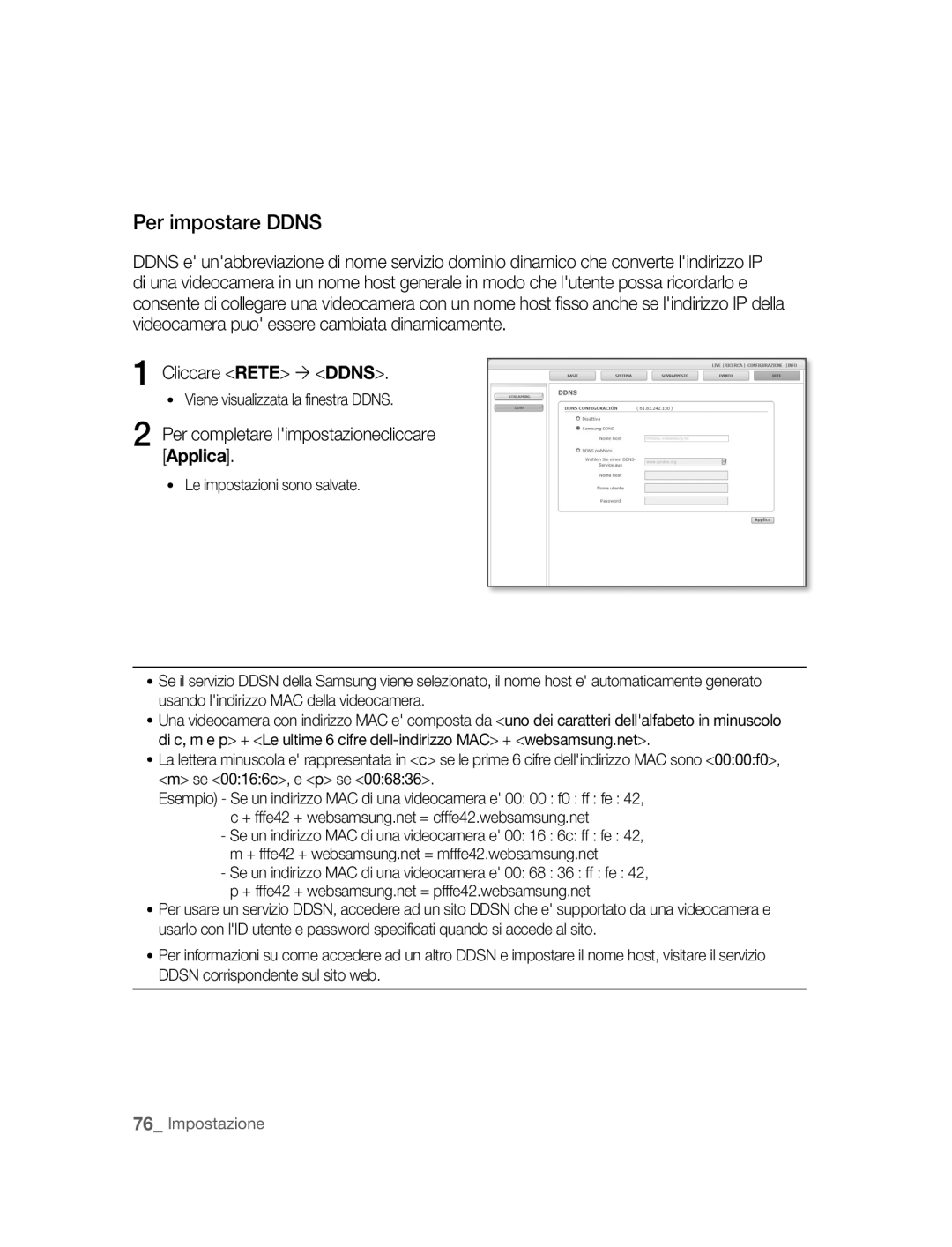 Samsung SNC-B5395P manual Per impostare Ddns, Cliccare Rete ´ Ddns, Viene visualizzata la finestra Ddns 