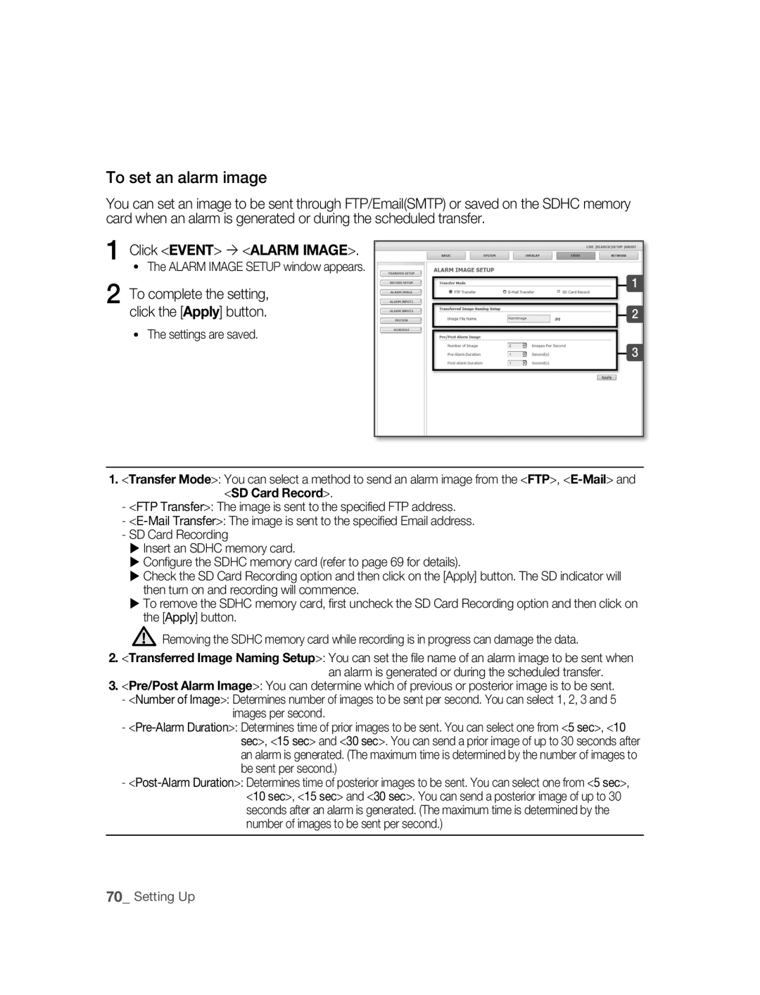 Samsung SNC-B5395P manual To set an alarm image 