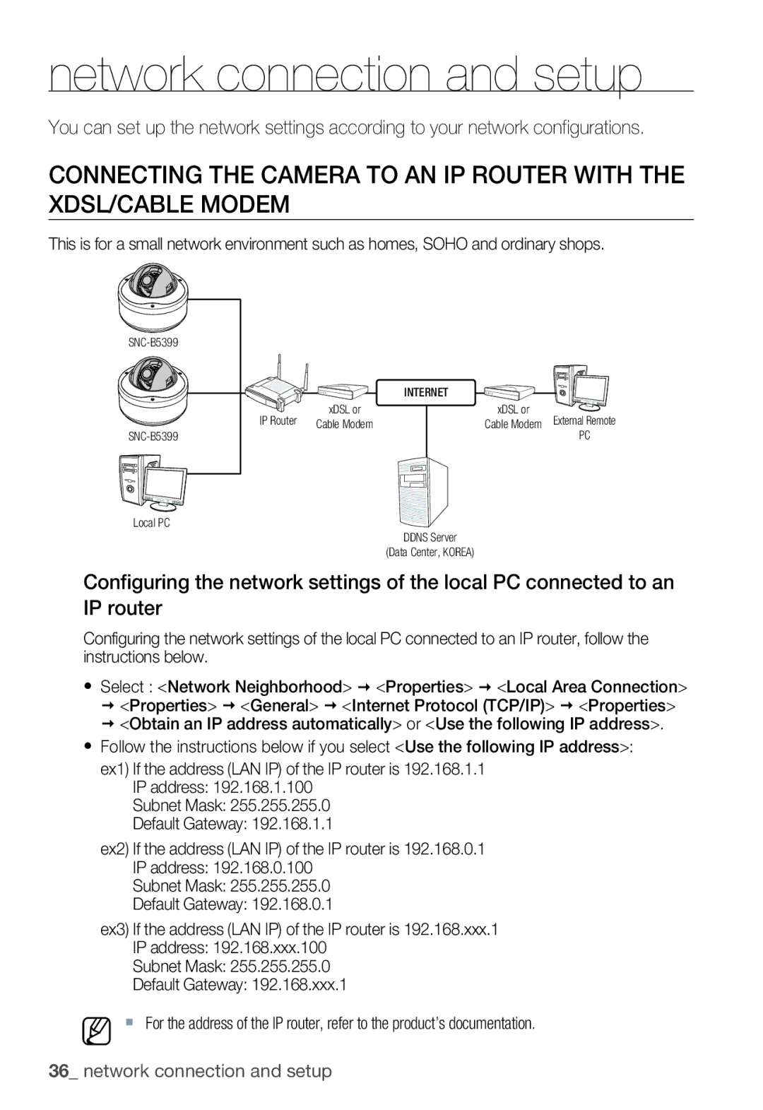 Samsung SNC-B5399P user manual Network connection and setup 