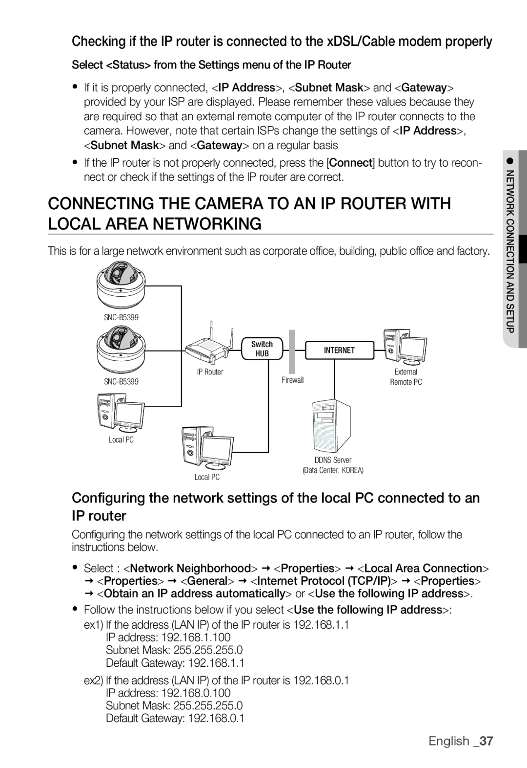 Samsung SNC-B5399P user manual Network Connection and Setup 