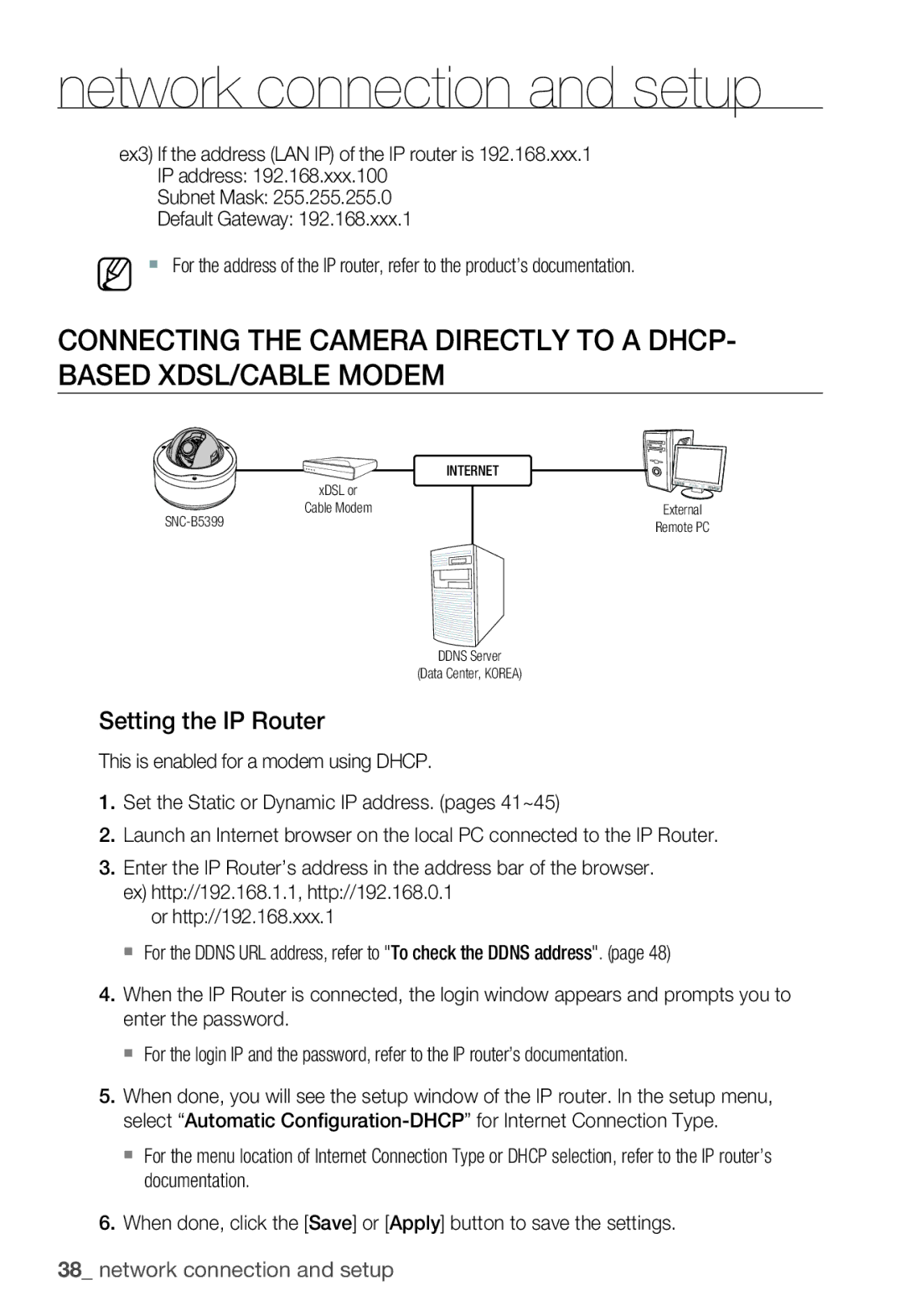 Samsung SNC-B5399P user manual Setting the IP Router 