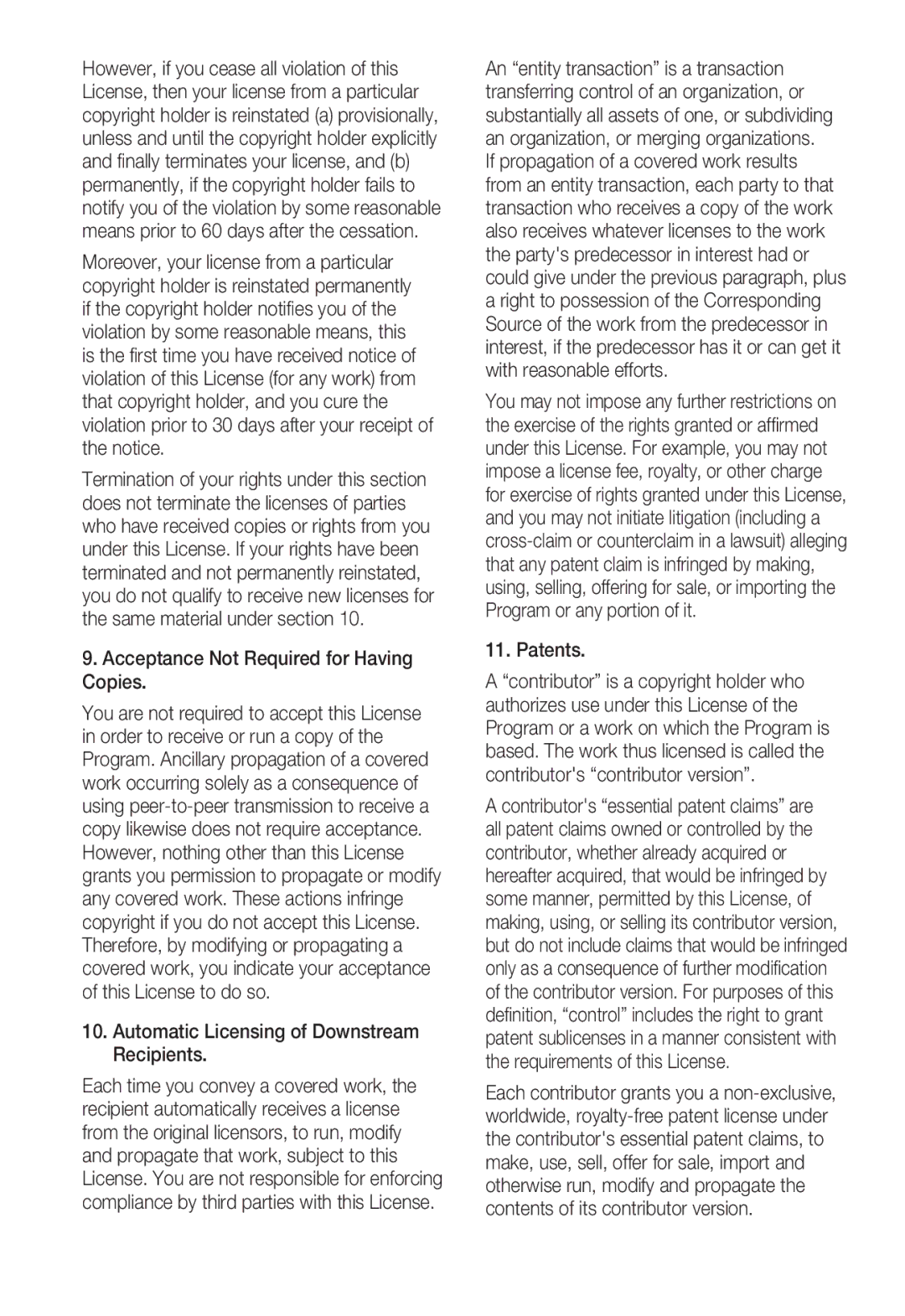 Samsung SNC-B5399P manual Acceptance Not Required for Having Copies, Automatic Licensing of Downstream Recipients, Patents 