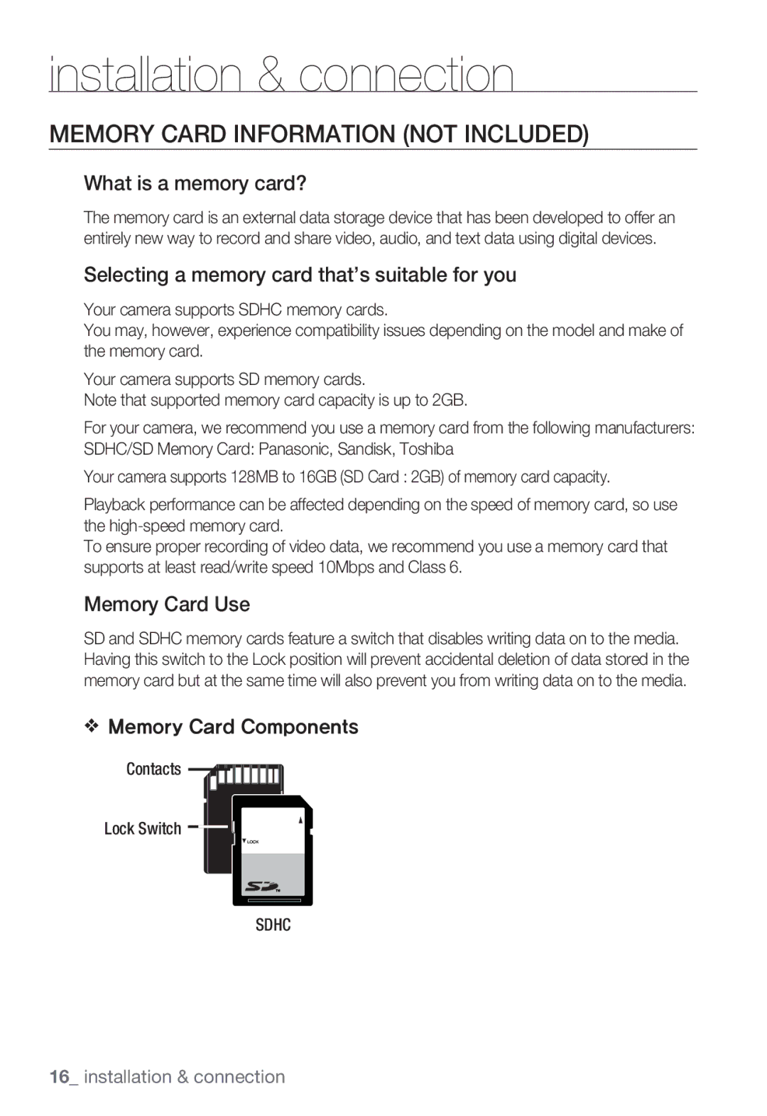 Samsung SNC-B5399P Memory Card Information not Included, What is a memory card?, Memory Card Use, Memory Card Components 