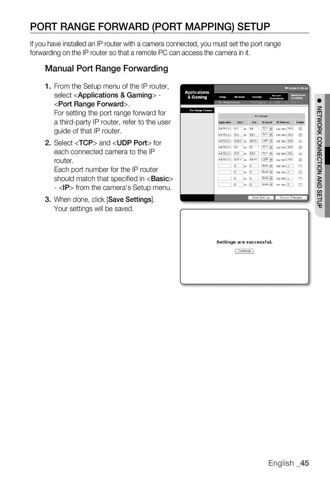 Samsung SNC-B5399P manual Port Range Forward Port Mapping Setup, Manual Port Range Forwarding 