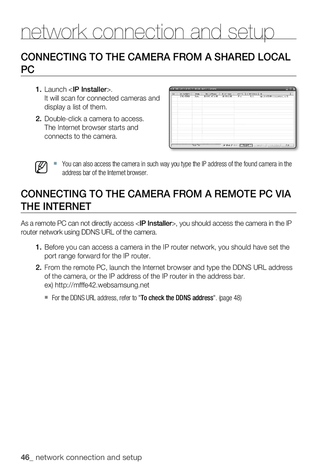 Samsung SNC-B5399P manual Connecting to the Camera from a Shared Local PC 