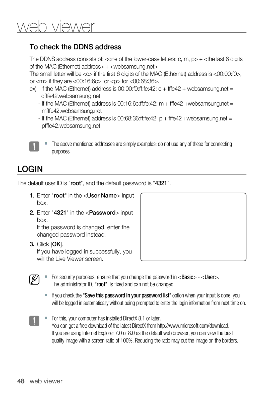 Samsung SNC-B5399P manual Login, To check the Ddns address 