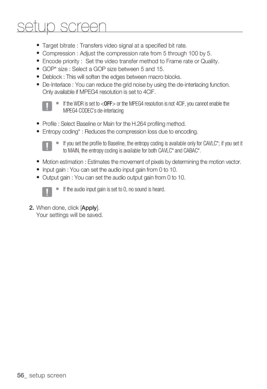 Samsung SNC-B5399P manual Setup screen 