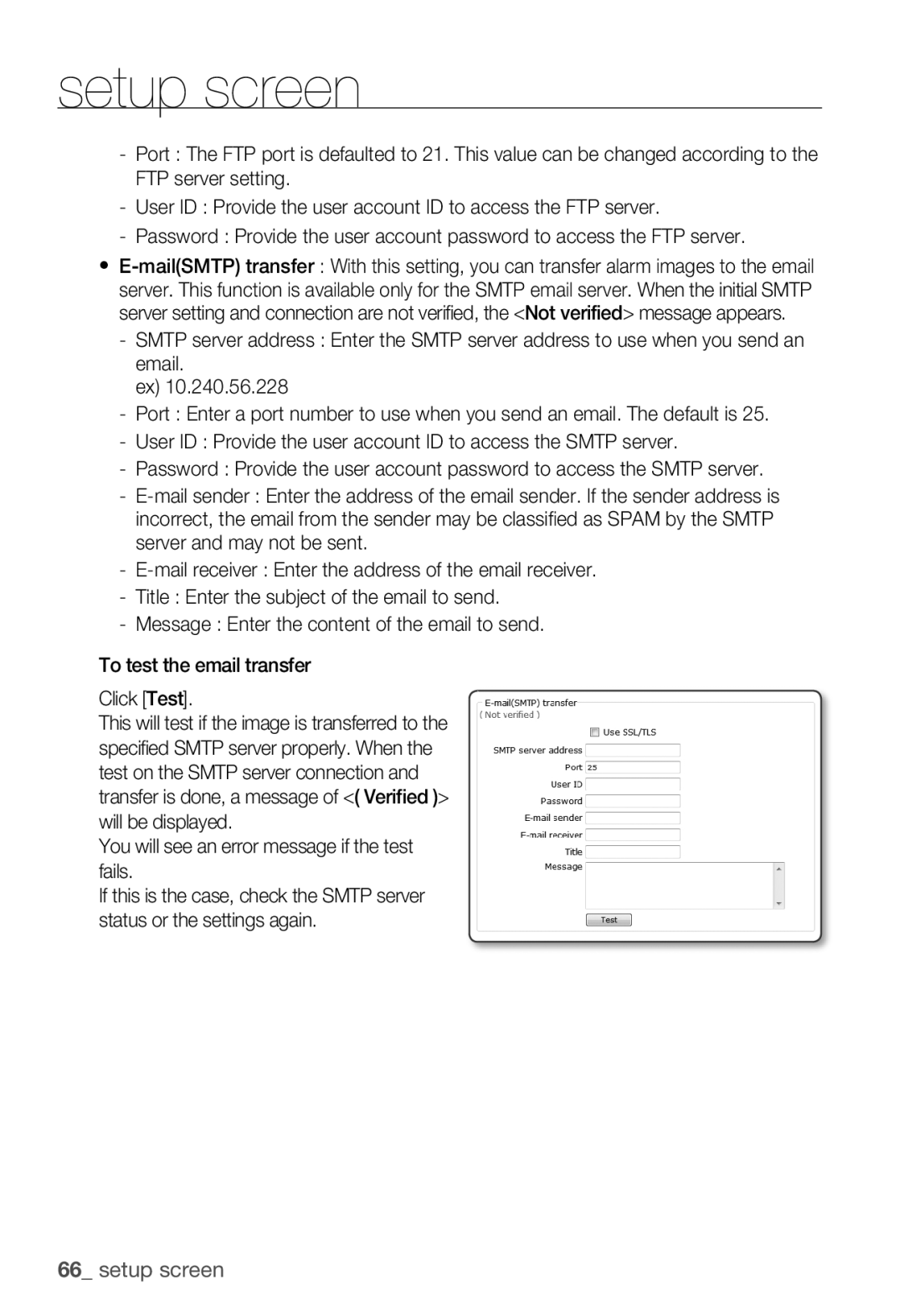 Samsung SNC-B5399P manual Setup screen 