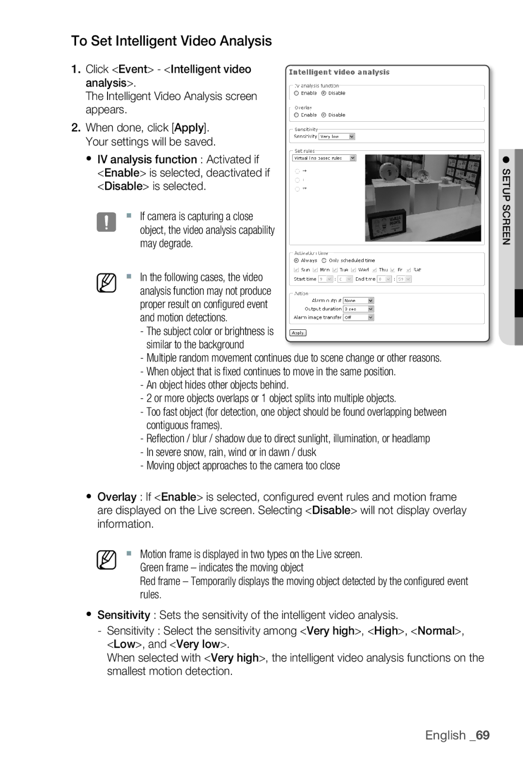 Samsung SNC-B5399P manual To Set Intelligent Video Analysis 