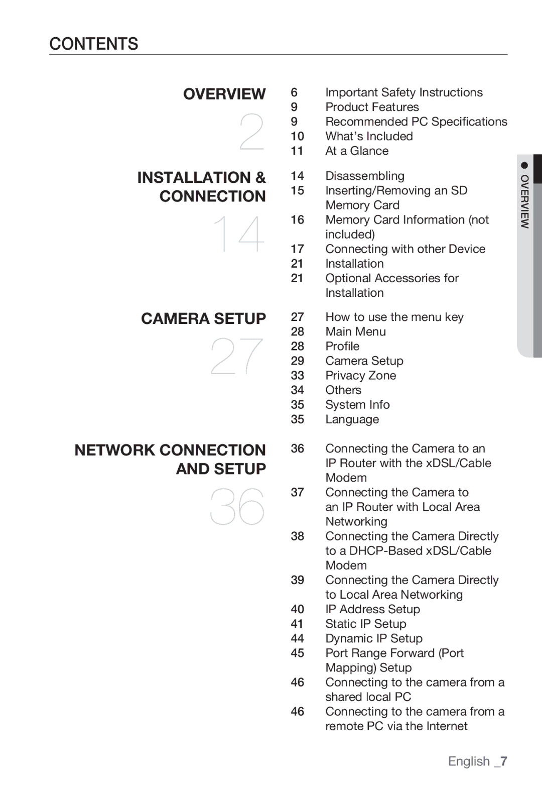 Samsung SNC-B5399P manual Contents 