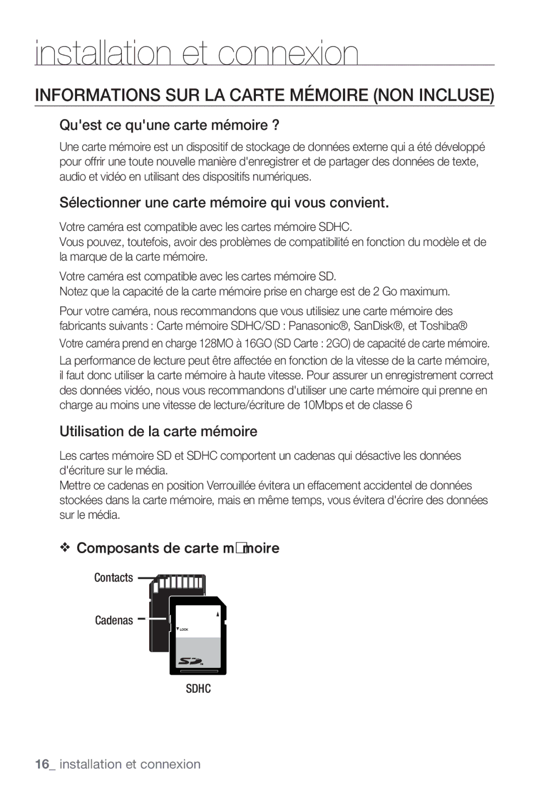 Samsung SNC-B5399P manual Informations SUR LA Carte Mémoire NON Incluse, Quest ce quune carte mémoire ? 