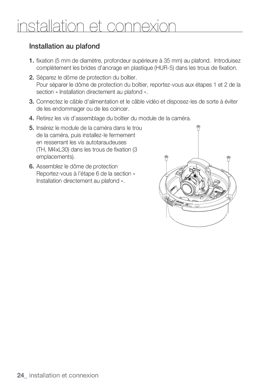 Samsung SNC-B5399P manual Installation au plafond 