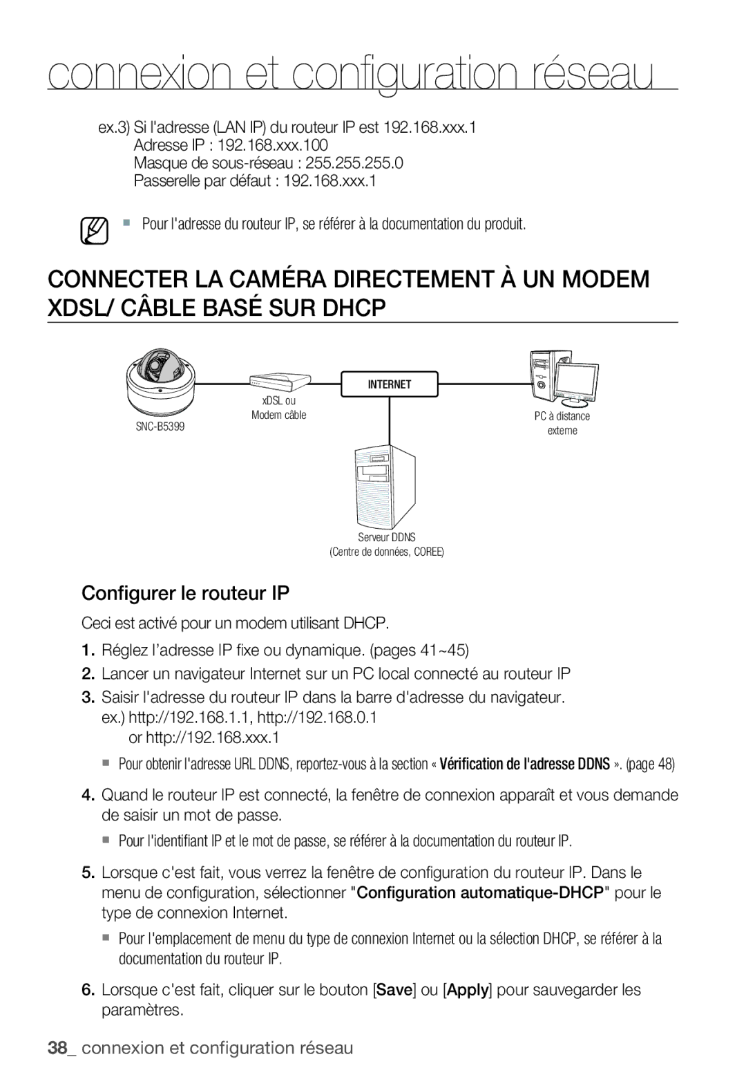 Samsung SNC-B5399P manual Configurer le routeur IP 