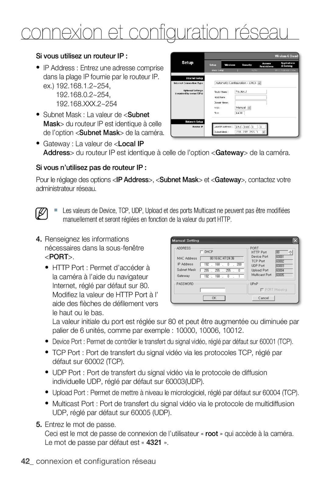 Samsung SNC-B5399P manual Connexion et configuration réseau 