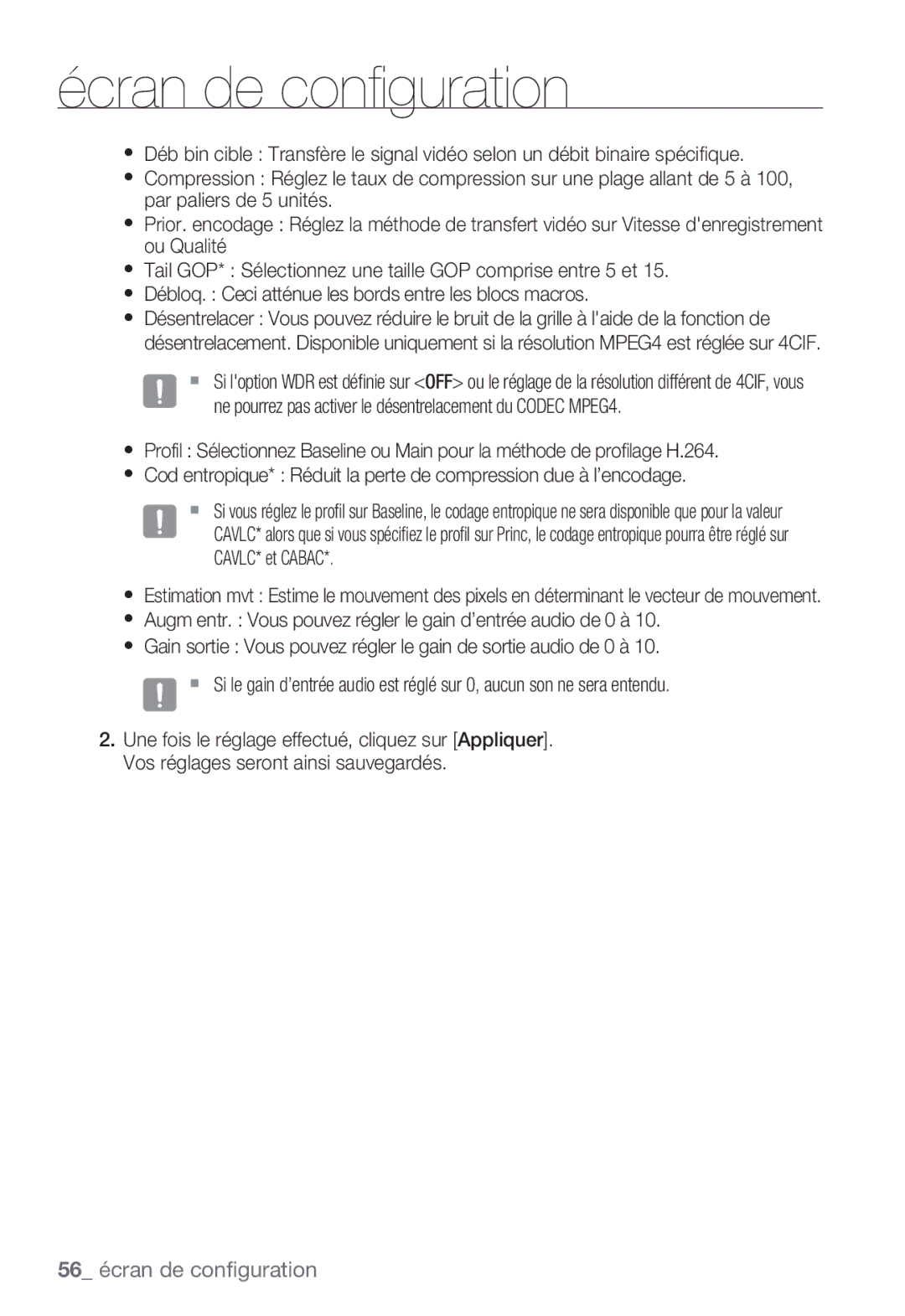 Samsung SNC-B5399P manual 56 écran de configuration 