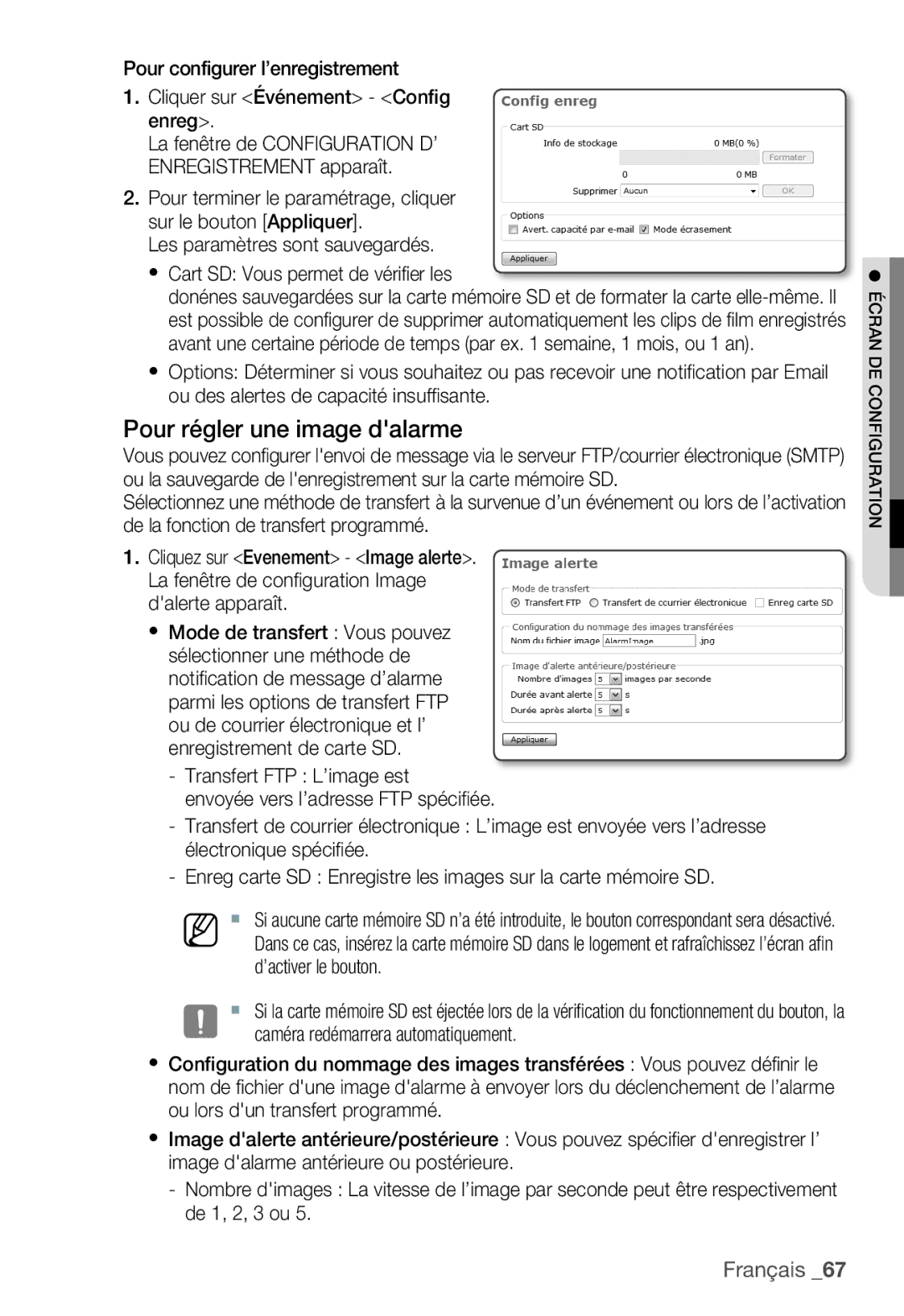 Samsung SNC-B5399P manual Pour régler une image dalarme 