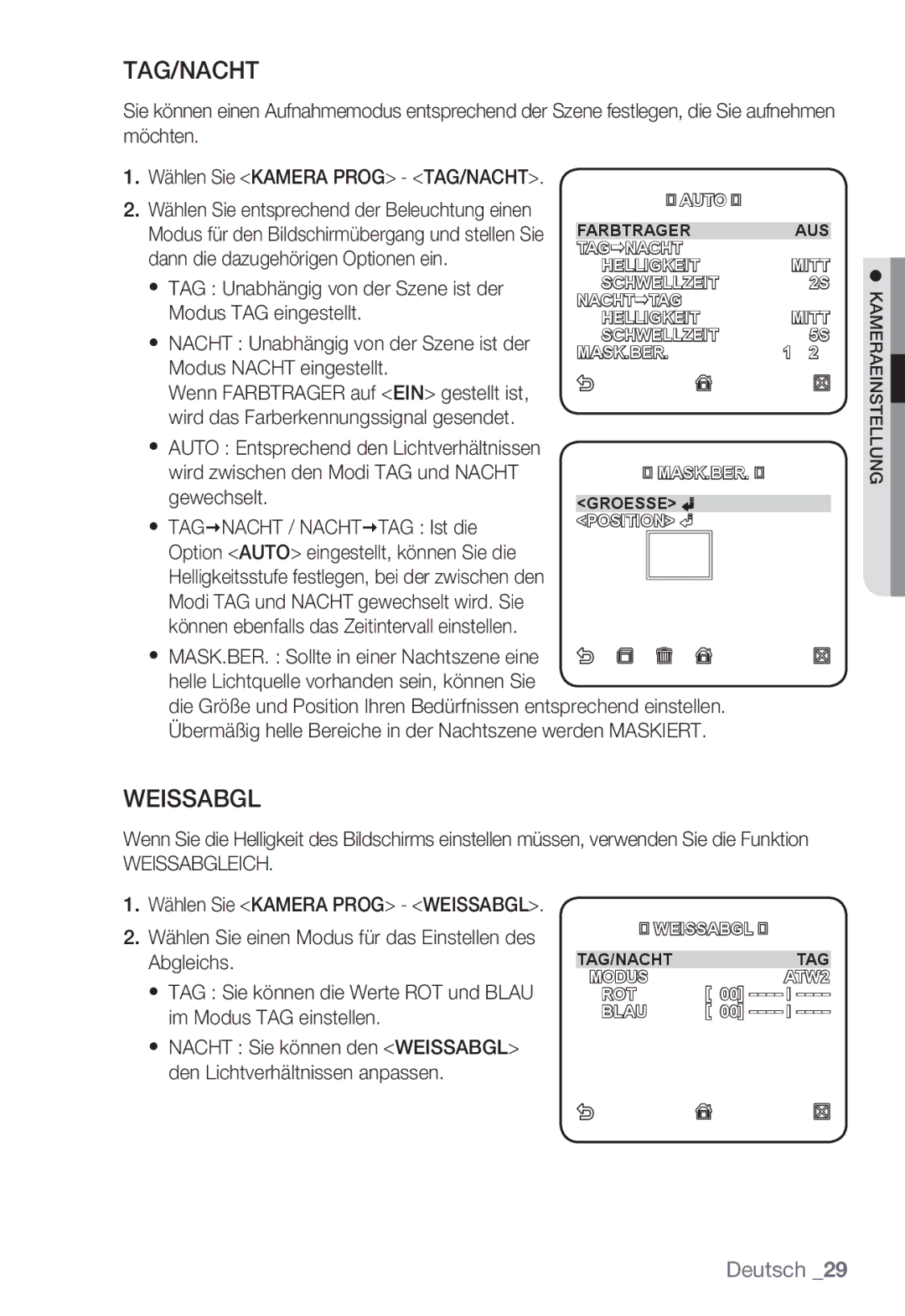 Samsung SNC-B5399P manual Tag/Nacht, Weissabgleich 