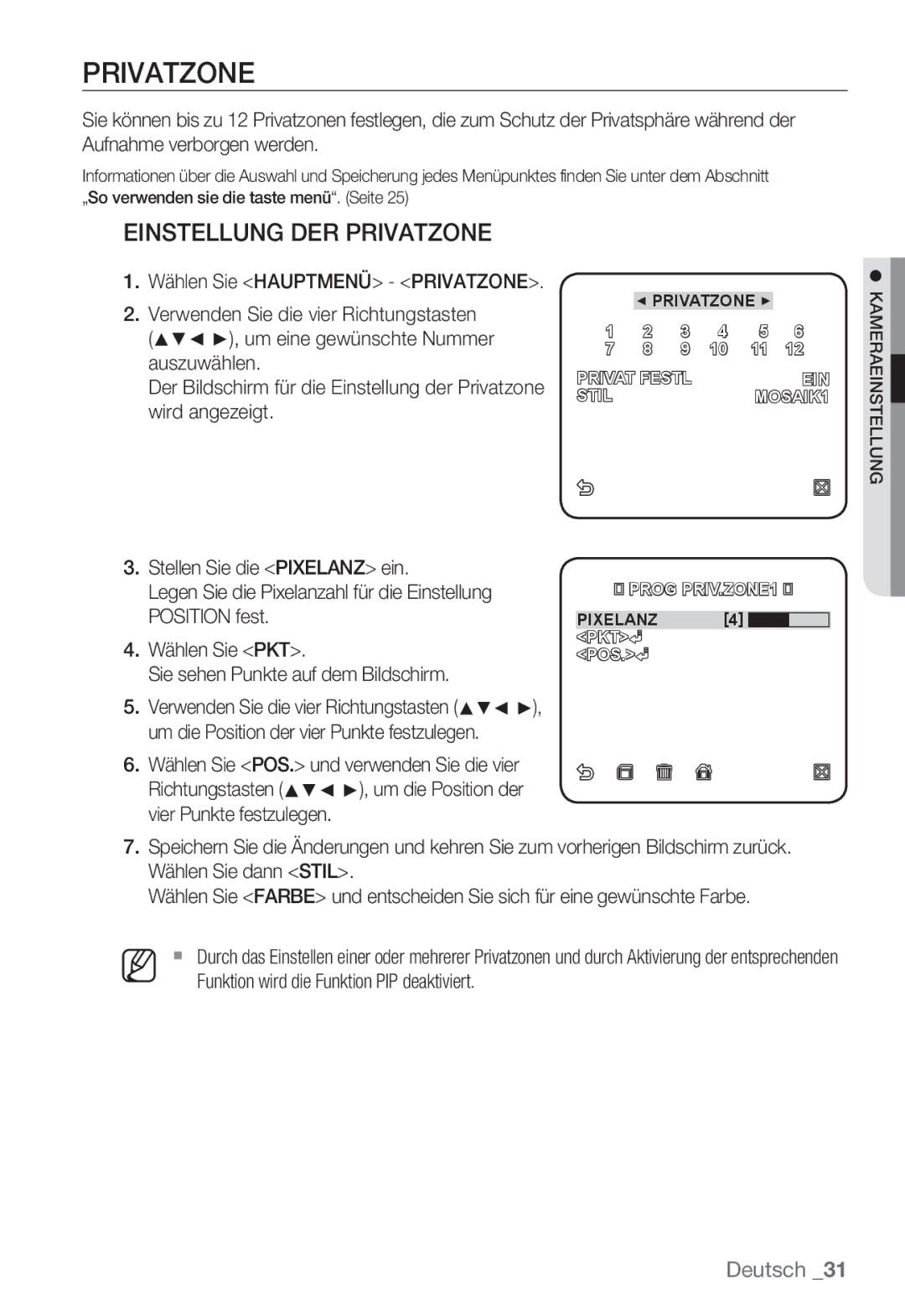 Samsung SNC-B5399P manual Einstellung DER Privatzone 