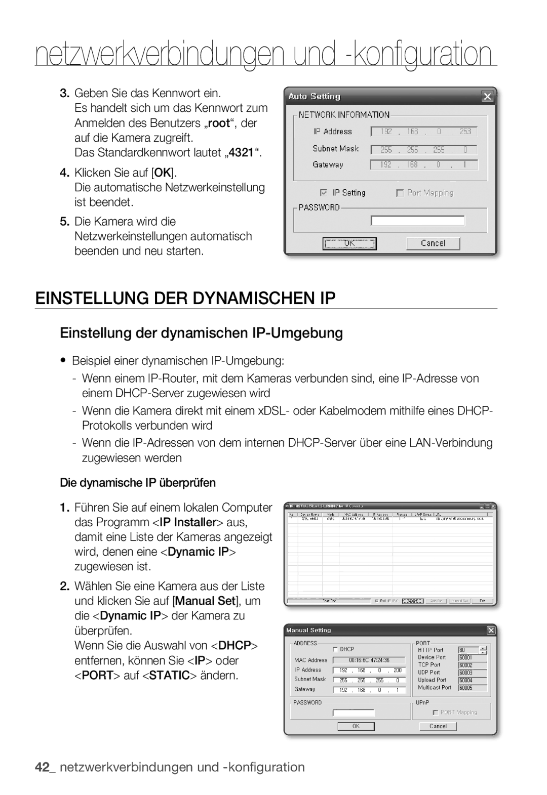 Samsung SNC-B5399P manual Einstellung DER Dynamischen IP, Einstellung der dynamischen IP-Umgebung 